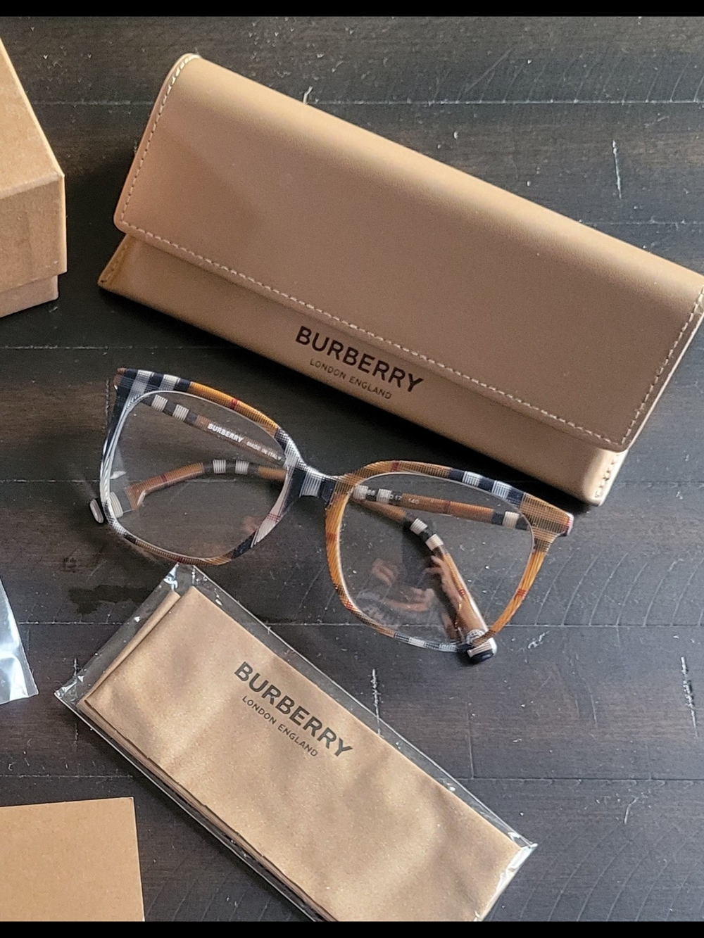 Burberry Multi-Tone Plaid Optical Perscription Glass Frames with Tan Case